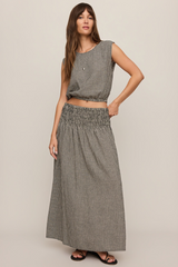 Dim Gray Merit Cropped Gingham Linen Top Top