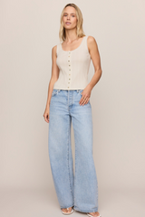 Light Gray Lainey Pointelle Button Front Tank Tank