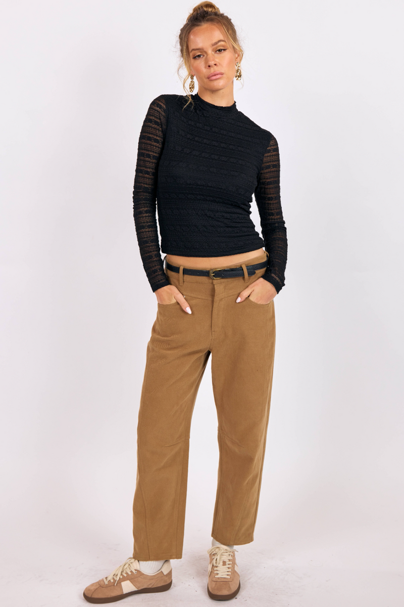 Misty Rose Sundance Lace Mock Neck Top Top