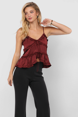 Light Gray One Look Ruffle Trim Top Top