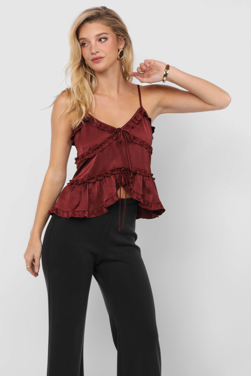 Light Gray One Look Ruffle Trim Top Top