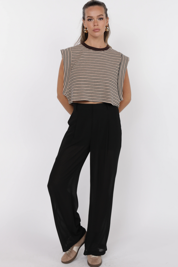 Light Gray One and Only Stripe Crop Tee in Heather Oatmeal Top