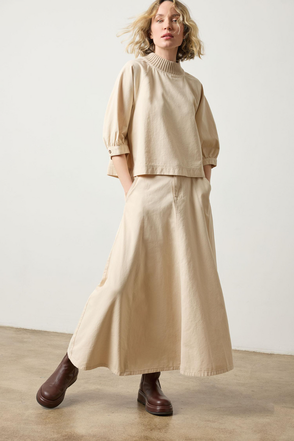 Light Gray Knit Collar Twill Top Top