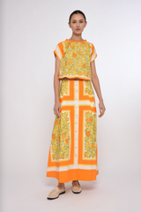 Light Gray Berri Midi Skirt in Orange Blossom Print Midi Skirt
