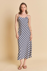 Wheat Striped Maxi Slip Dress in Navy/White Maxi Dress