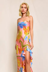 Light Gray Petals at Sunset Ruffled Maxi Dress Maxi Dress