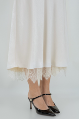 Gray Bonnie Satin Lace Slip Skirt Midi Skirt