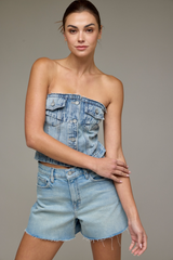 Ava High Rise A Line Short 4" Inseam | Vintage Wash