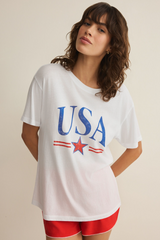 Light Gray USA Star Boyfriend Tee Graphic Tee