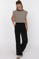 Light Gray One and Only Stripe Crop Tee in Heather Oatmeal Top