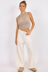 Antique White Corinne Ruched Knit Tank Top