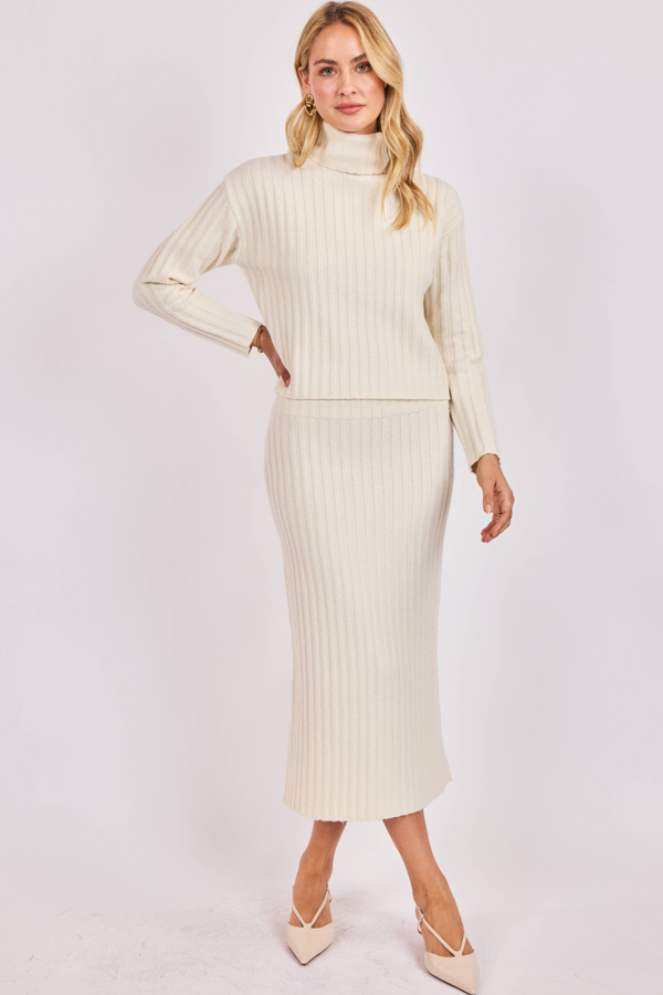 Light Gray Cosette Turtleneck Rib Sweater Sweater