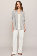 Light Gray Reese Button Up Stripe Top Shirt