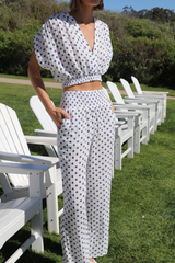 Dark Olive Green Smocked Gauze Pant in Blue Dot Pant