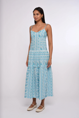 Light Gray Mara Maxi Dress in Kate Border Print Maxi Dress