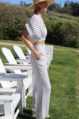 Dark Olive Green Smocked Gauze Pant in Blue Dot Pant