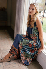 Dark Slate Gray Camille Slip Dress in Botanical Midnight Maxi Dress