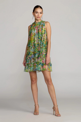 Printed Sleeveless High Neck Ruffle Mini Dress