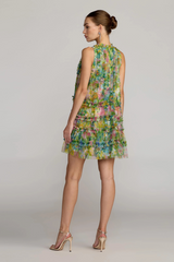 Printed Sleeveless High Neck Ruffle Mini Dress