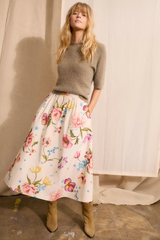 Light Gray Floral Midi Skirt Midi Skirt