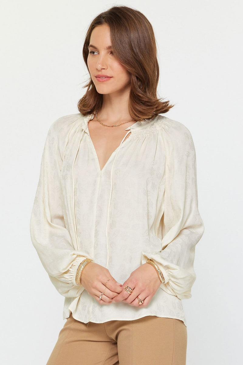 Antique White Kayla Paisley Jacquard Blouse Top