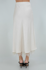 Gray Bonnie Satin Lace Slip Skirt Midi Skirt