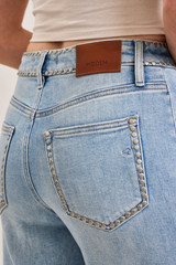 Dark Gray Nori Wide Leg Pant Stud Pockets | Super Light Wash Jeans