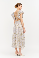 Lavender Jillian Flutter Sleeve Floral Dress Midi Dress