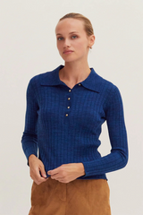 Midnight Blue Chels Ribbed Polo Sweater Top Top