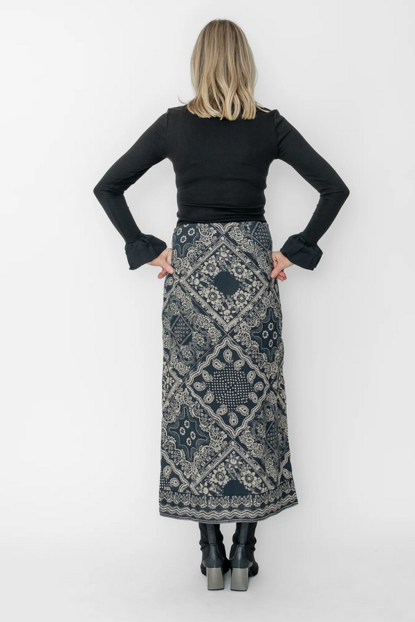 Dark Slate Gray Josie Ankle Skirt in Elise Scarf Print Midi Skirt