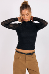 Black Sundance Lace Mock Neck Top Top