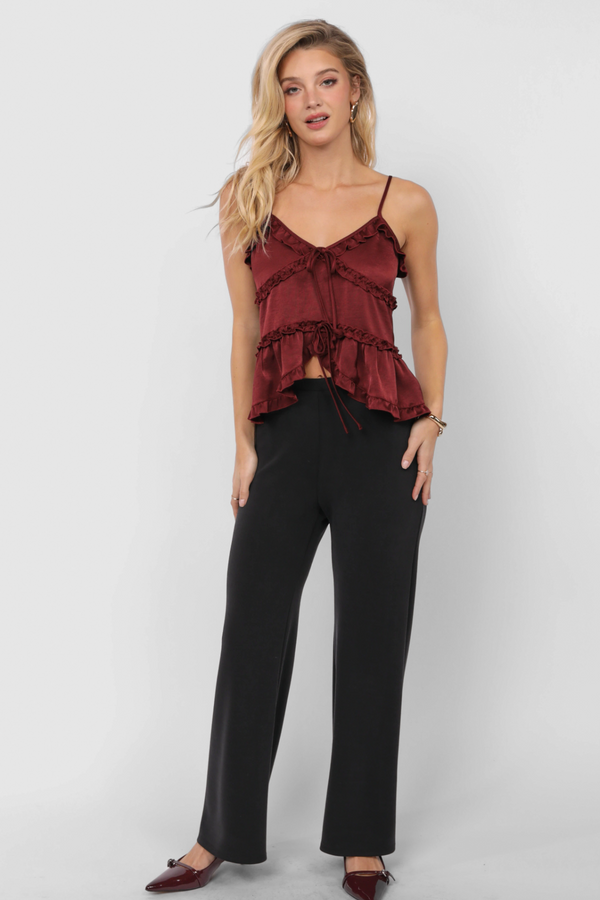 Light Gray One Look Ruffle Trim Top Top