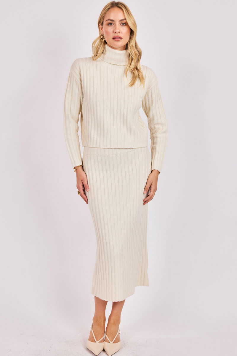 Light Gray Cosette Turtleneck Rib Sweater Sweater