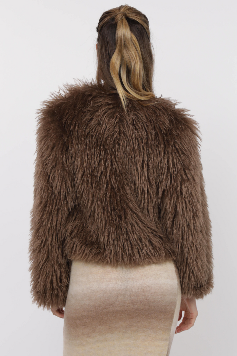 Dark Slate Gray Deep Woods Cropped Vegan Fur Jacket Jacket