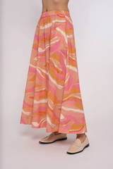 Light Gray Porto Maxi Skirt in Pink Reverie Print Maxi Skirt