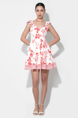 Lavender Rosa Printed Tiered Mini Dress in Ivory/Red Mini Dress