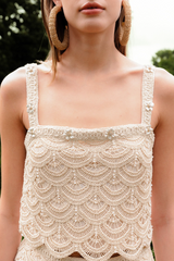 Tan Crochet Embellished Top crop top