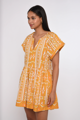 Lavender Zelda Shirt Sleeve Dress in Bowen Deco Print Mini Dress