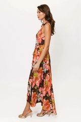 White Smoke Vela Dress in Brown Vintage Upholstery Floral Maxi Dress