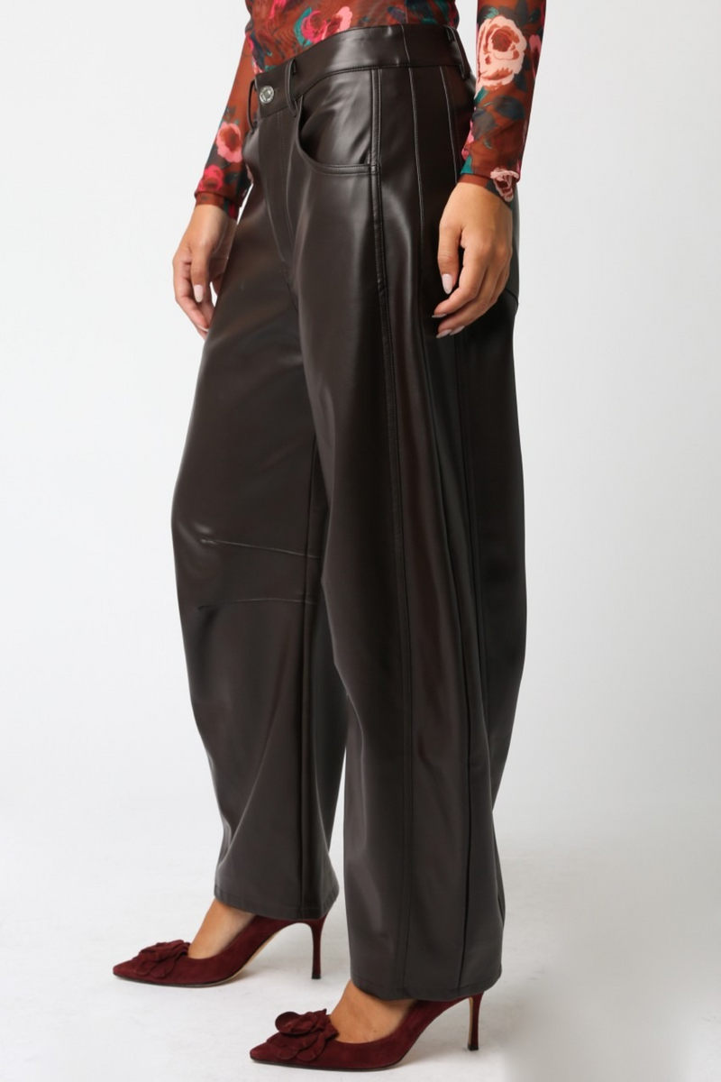 Light Gray Marian Pu Leather Barrel Pant Pant