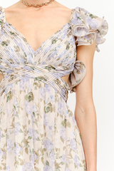 Light Gray Jillian Flutter Sleeve Floral Dress Midi Dress