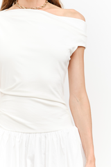 White Smoke Audrey Mixed Media Asymmetrical Midi Midi Dress