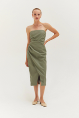Beige Reeve Vegan Leather Tube Midi Dress Midi Dress