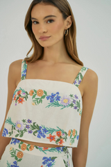 Gray Adri Top in Ivory/Multi Folksy Floral Stripe Top