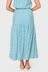 Lavender Playa Tiered Maxi Skirt in Teal Leaf Tile Maxi Skirt