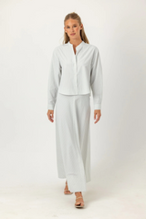 Light Gray Matilda Skirt in Silver Top Stitch Maxi Skirt