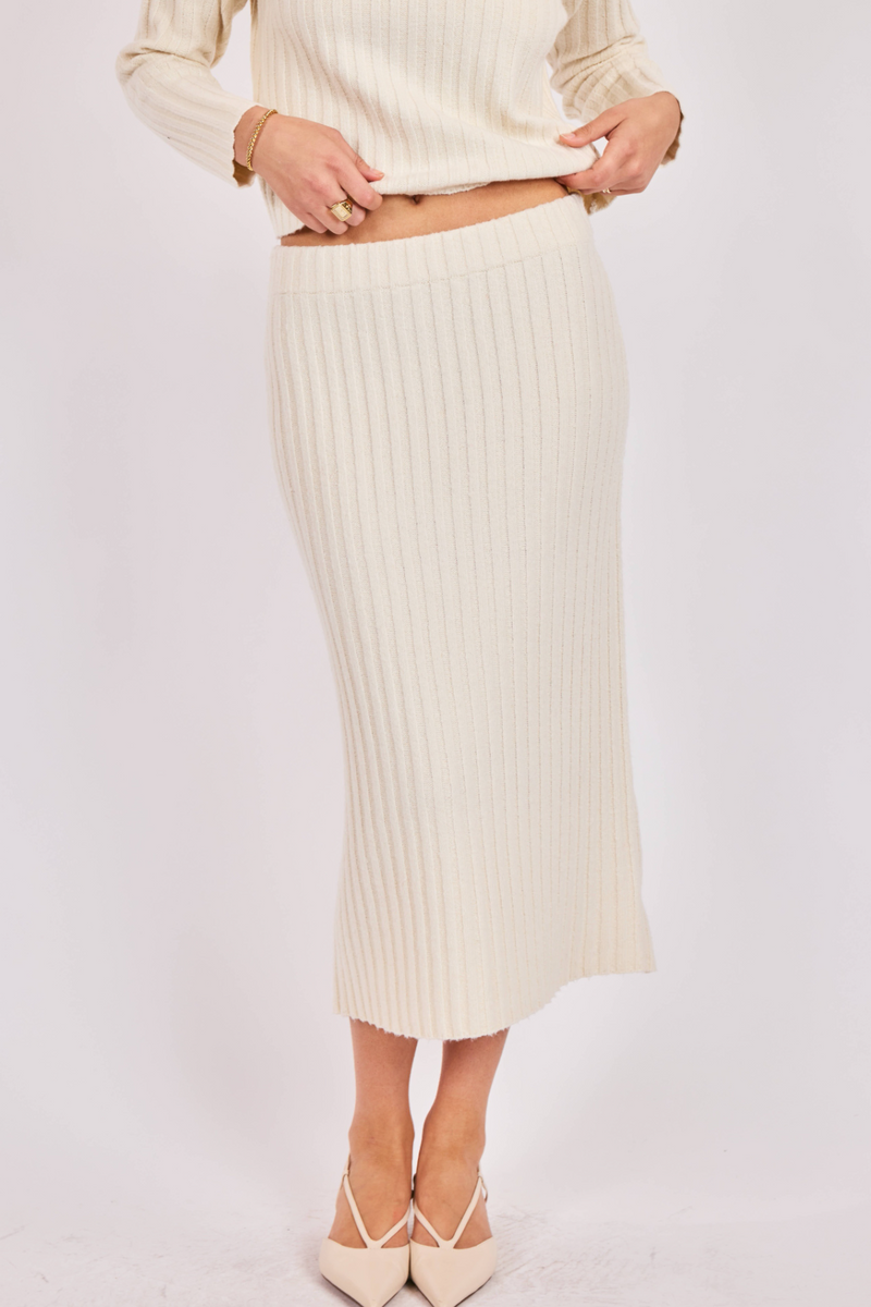 Light Gray Cosette Rib Midi Skirt Midi Skirt