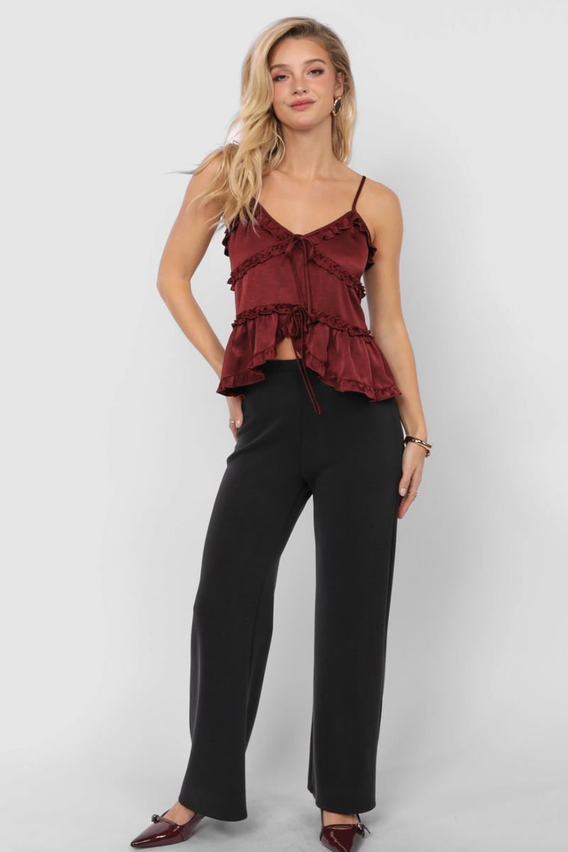 Light Gray One Look Ruffle Trim Top Top