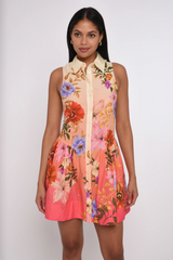 Light Gray Sierra Mini Dress in  Splendor In The Garden Print Mini Dress