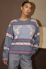 Dim Gray Antlers & Wings Pullover Sweater Sweater
